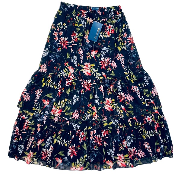 belk Dresses & Skirts - Biltmore womens tier ruffle maxi skirt blue cabernet bouquet bird NWT feminine S